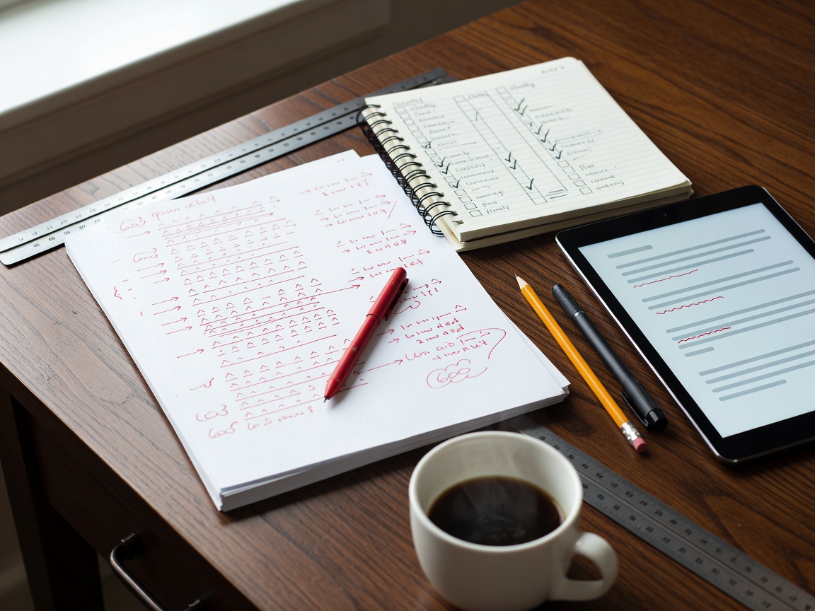 Proofreading workspace with grammar corrections and editorial checklist